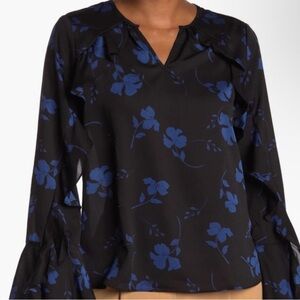 Tahari Floral Ruffle Romantic Blouse Long Sleeve